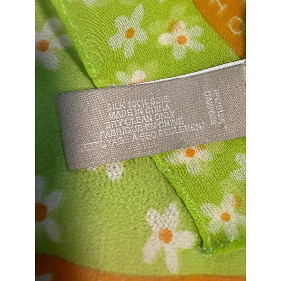 Echo Silk Scarf Floral Daisy Green Orange Sheer Square Vintage 21" - Picture 8 of 8